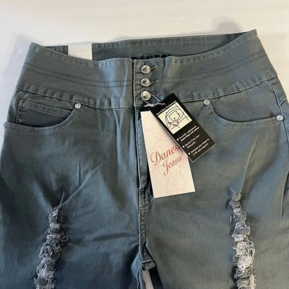 Danesi Jeans Distressed Gray Denim Pants Button Fly Straight Leg Women's Size 17